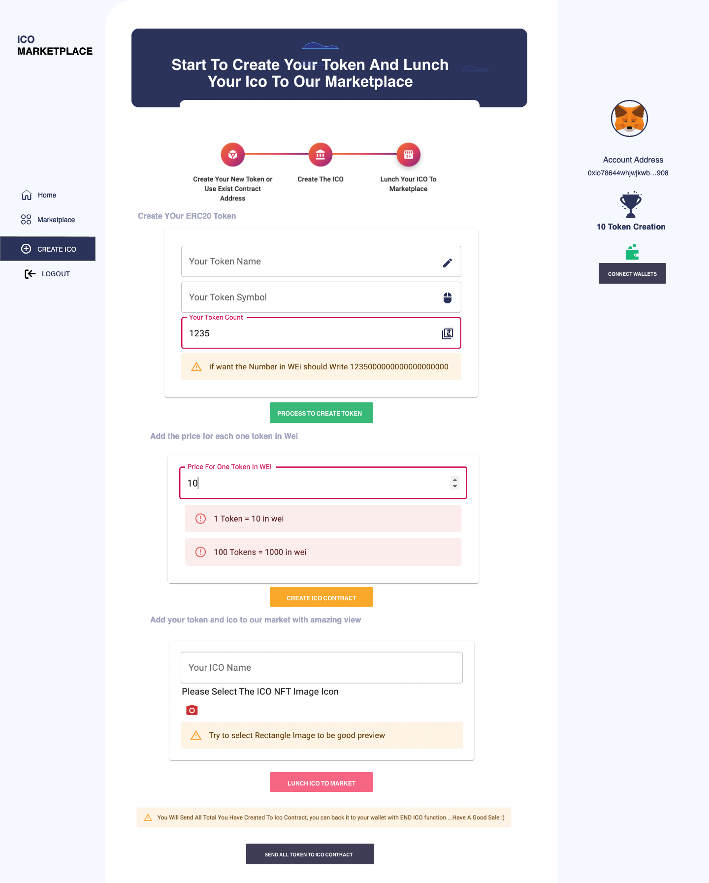 TokICO- Full Erc20 Tokens Ico Marketplace